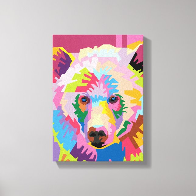 Toile Portrait d'ours Pop Art coloré (Recto)