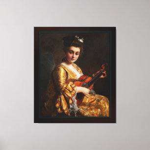 Toile Portrait d'une jeune dame jouant de la guitare par
