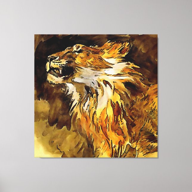 Toile Portrait D'Une Peinture Lion Acrylique (Recto)