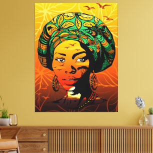 Toile Portrait féminin africain avec coucher de soleil