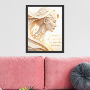 Toile Portrait Féminin Luxueux avec Citation Inspirante