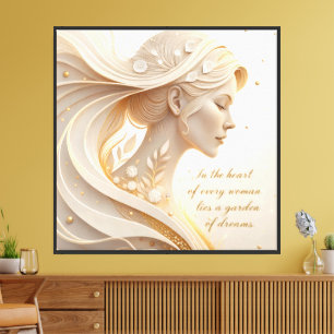 Toile Portrait Féminin Luxueux avec Citation Inspirante