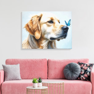 Toile Portrait Golden Retriever Avec Papillon