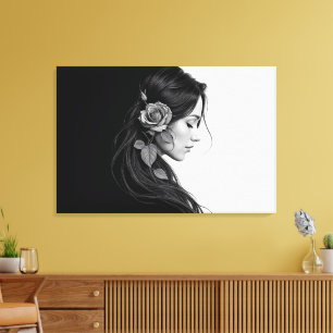 Toile Portrait noir et blanc de la belle femme art