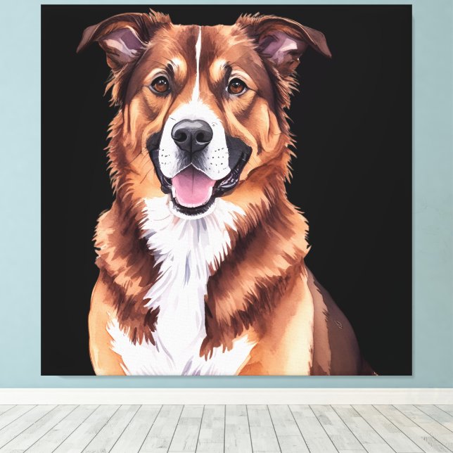 Toile Portrait personnalisé pour animaux - Aquarelle Chi (Insitu (Plancher de Bois))