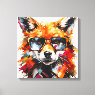 Toile Portrait Pop Art Abstrait Animal Renard Lunettes d