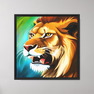 Toile Portrait Posé côté Lion rugissant