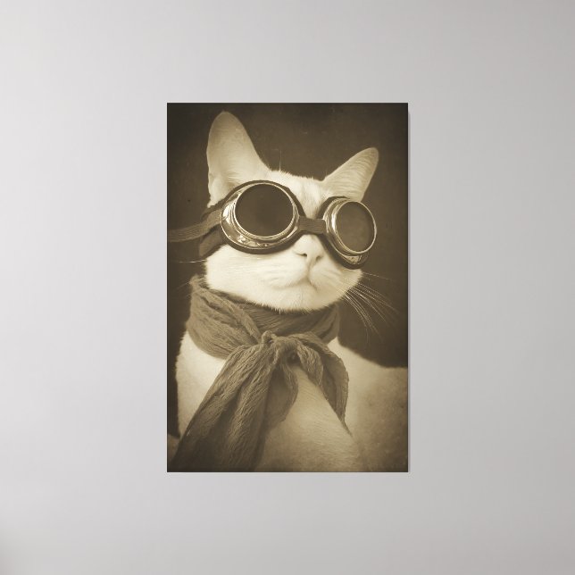 Toile Portrait sépia de chat aviateur Steampunk (Recto)