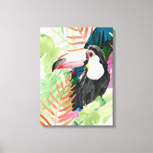 Toile Portrait toucan avec Feuilles tropicaux