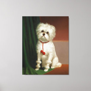 Toile Portrait vintage D'Un Chien Blanc