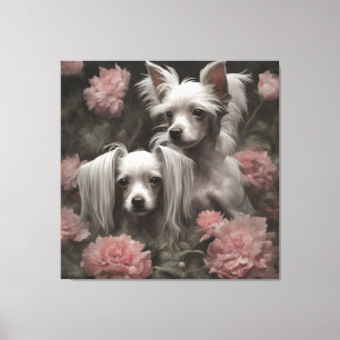 Toile Portraits de races de chiens de fleurs 20
