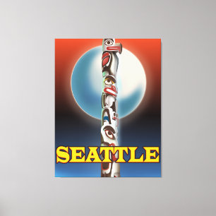 Toile Poster de l'affiche de voyage du Totem de Seattle