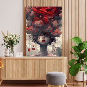 Toile Poster de l'art surréaliste Crimson Blossom