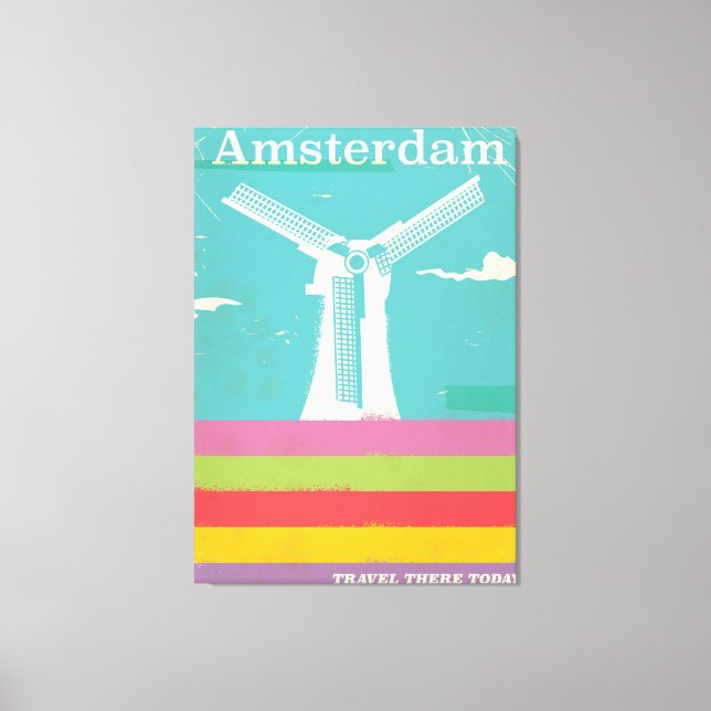 Toile poster de voyage rétro d'Amsterdam (Recto)