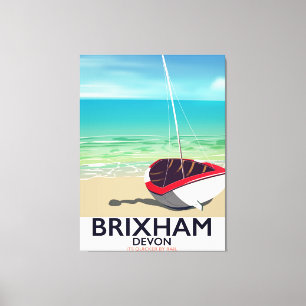 Toile Poster de voyage vintage de Brixham beach Devon