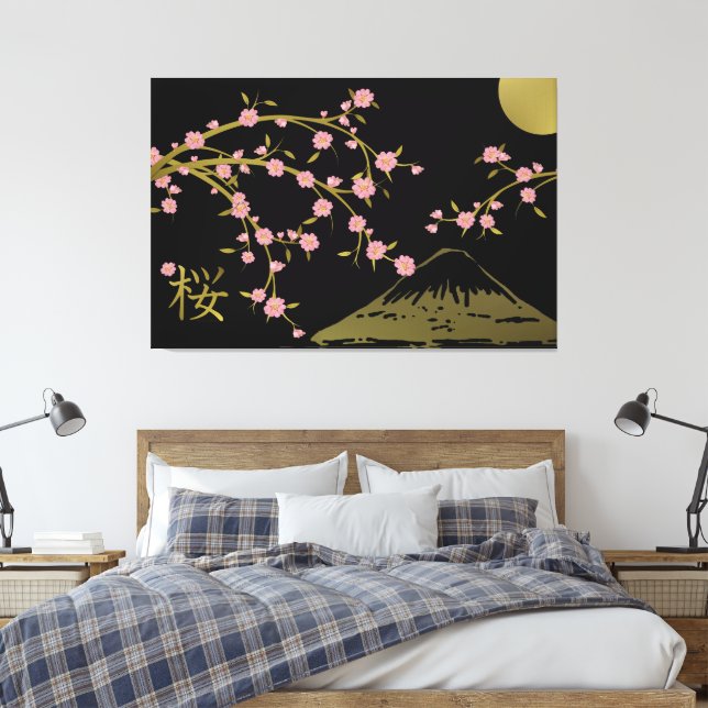 Toile Poster d'écran rose Sakura or noir japonais (Insitu(Chambre))