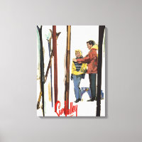 Poster Skis debout dans la neige par un couple