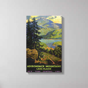 Toile Poster vintage de Lake Placid de montagnes