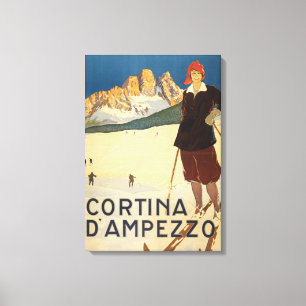 Toile Poster Vintage voyage De Cortina D'ampezzo, Italie