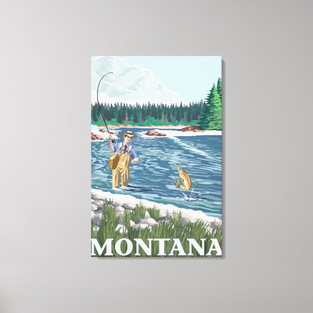 Toile Poster Voyage PêcheurMontanaVintage (Recto)