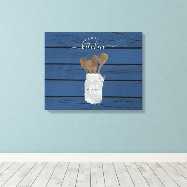 Toile Pot en bois bleu rustique Cuillère Décoration de c (Insitu (Plancher de Bois))