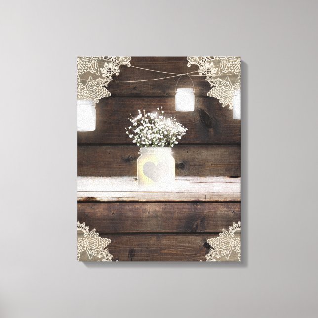Toile Pots Mason en bois rustique avec dentelle et baby' (Recto)