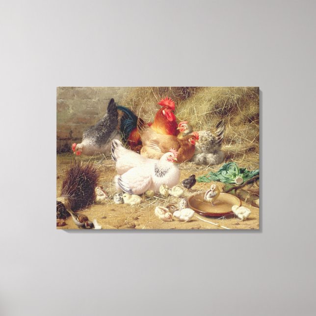 Toile Poules nichant avec leurs poulets (Recto)