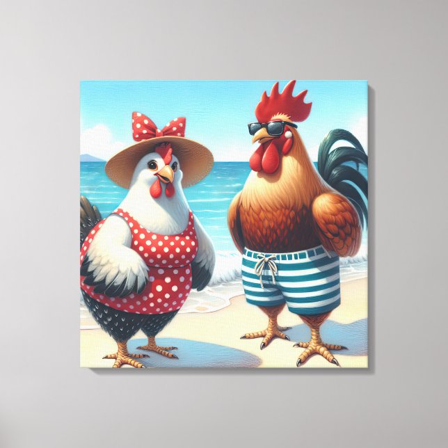 Toile Poulets de plage portant des maillots de bain (Recto)