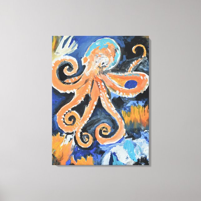 Toile Poulpe Abstrait Orange Vibrant (Recto)