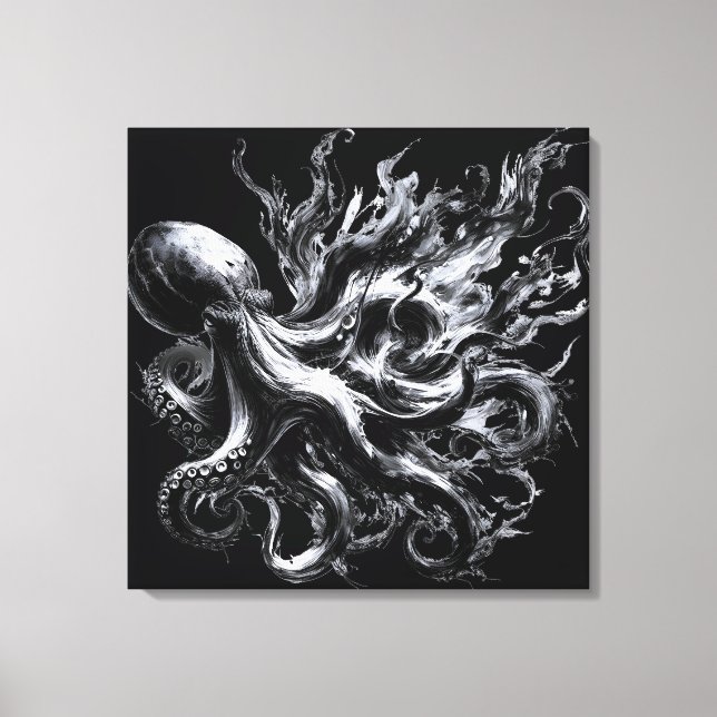Toile Poulpe Kraken Fluide Encre Abstraite (Recto)