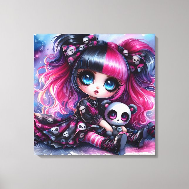 Toile Poupée Animée mignonne, ours de panda et crânes (Recto)