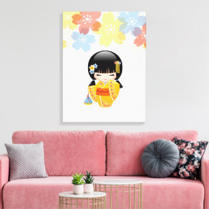 Toile Poupée d'été Kokeshi - Kimono Jaune Geisha Girl