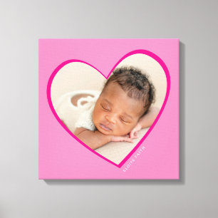 Toile POUPÉE FILLE cœur superposé photo moderne rose