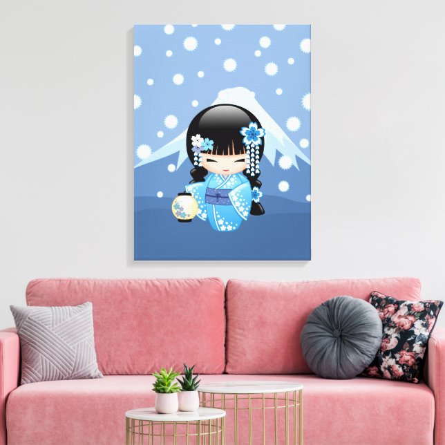Toile Poupée Kokeshi d'hiver - Blue Mountain Geisha Girl (Insitu(Salon))