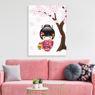 Toile Poupée Kokeshi Sakura - Jolie Fille Geisha Japonai