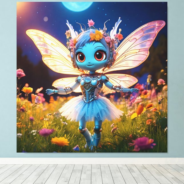 Toile Poupée robot danseuse de ballet dans les fleurs sa (Insitu (Plancher de Bois))