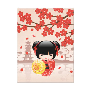 Toile Poupée rouge de Sakura Kokeshi - geisha japonais