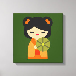 Toile Poupées japonaises de Cute orange Kokeshi