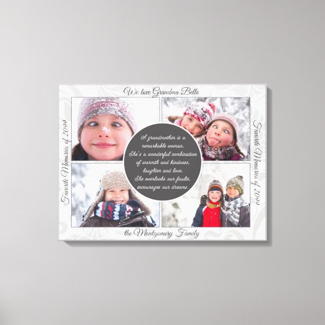 Toile pour grand-mère 4 nom de la photo et message souve (Recto)