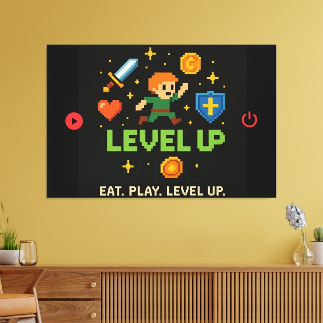 Toile pour joueur « Level Up » – Art mural rétro e (Insitu(Salon))