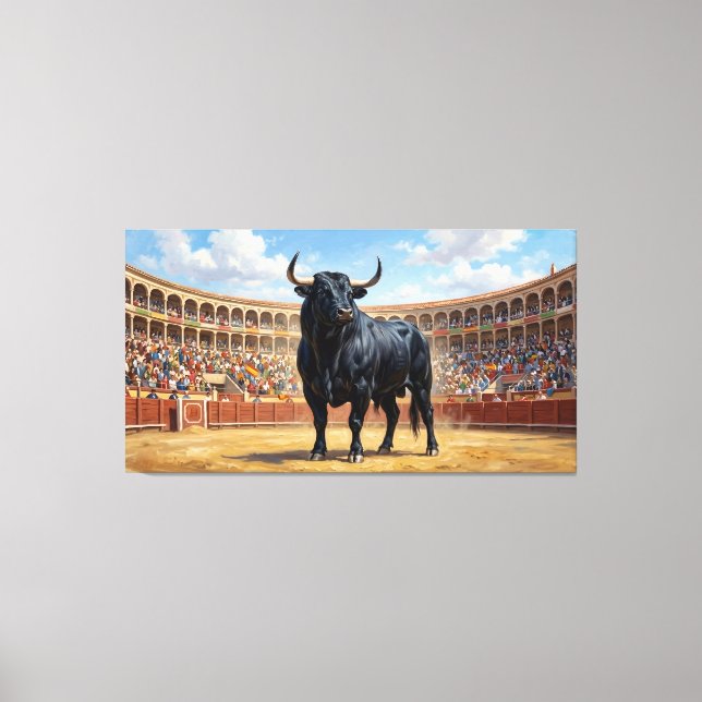 Toile Powerful Black Bull in Spanish Plaza de Toros (Recto)