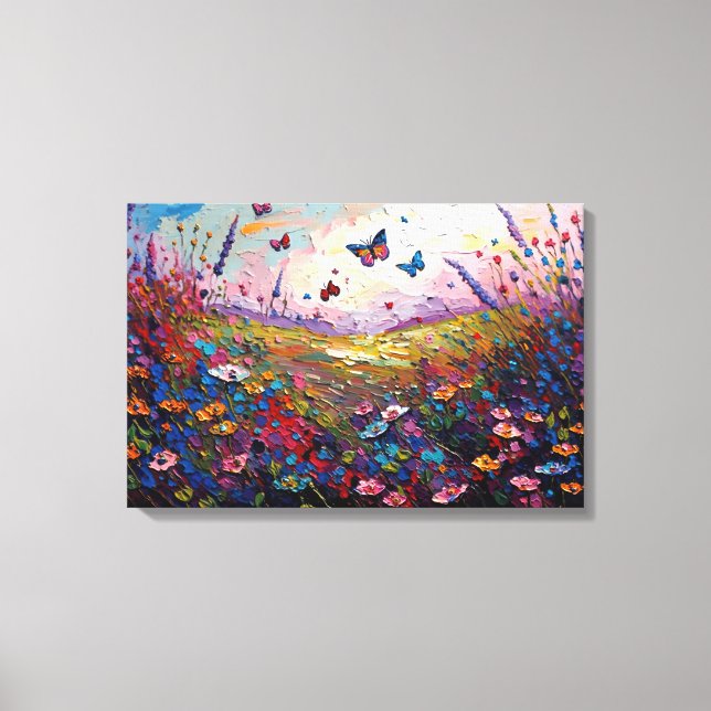 Toile Pré Fleur sauvage coloré avec papillons (Recto)