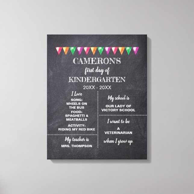 Toile Premier jour de jardin d'enfants Chalkboard à prop (Recto)