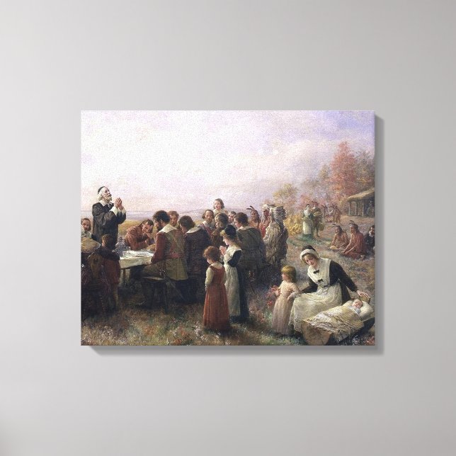 Toile Premier Thanksgiving à Plymouth par Brownscombe (Recto)