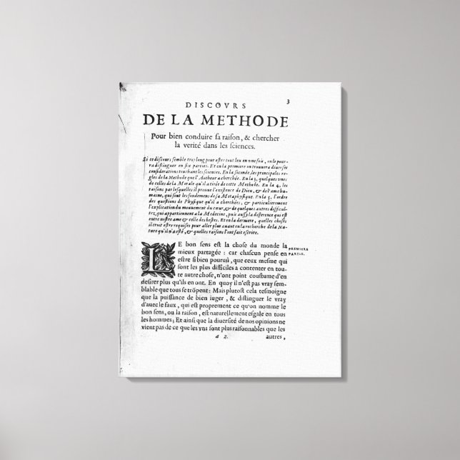 Toile Première page de "Discours de la Methode" par René (Recto)