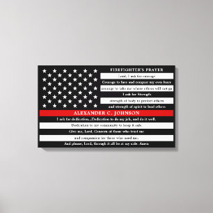 Toile Prière du pompier personnalisée Ligne rouge minc