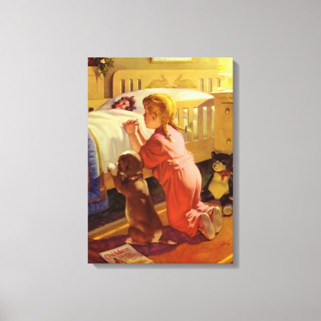 Toile Prières du coucher, Fille avec chiot, Religion vin (Recto)