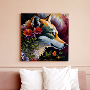 Toile Profil Wolf Floral Portrait Art