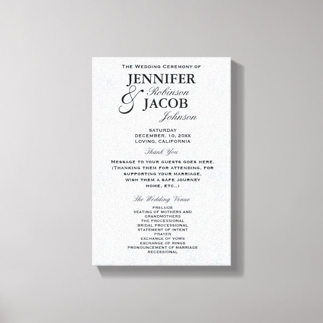 Toile Programme de mariage | Soft Silver Parties scintil (Recto)