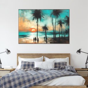 Toile Promenade au crépuscule sur la plage